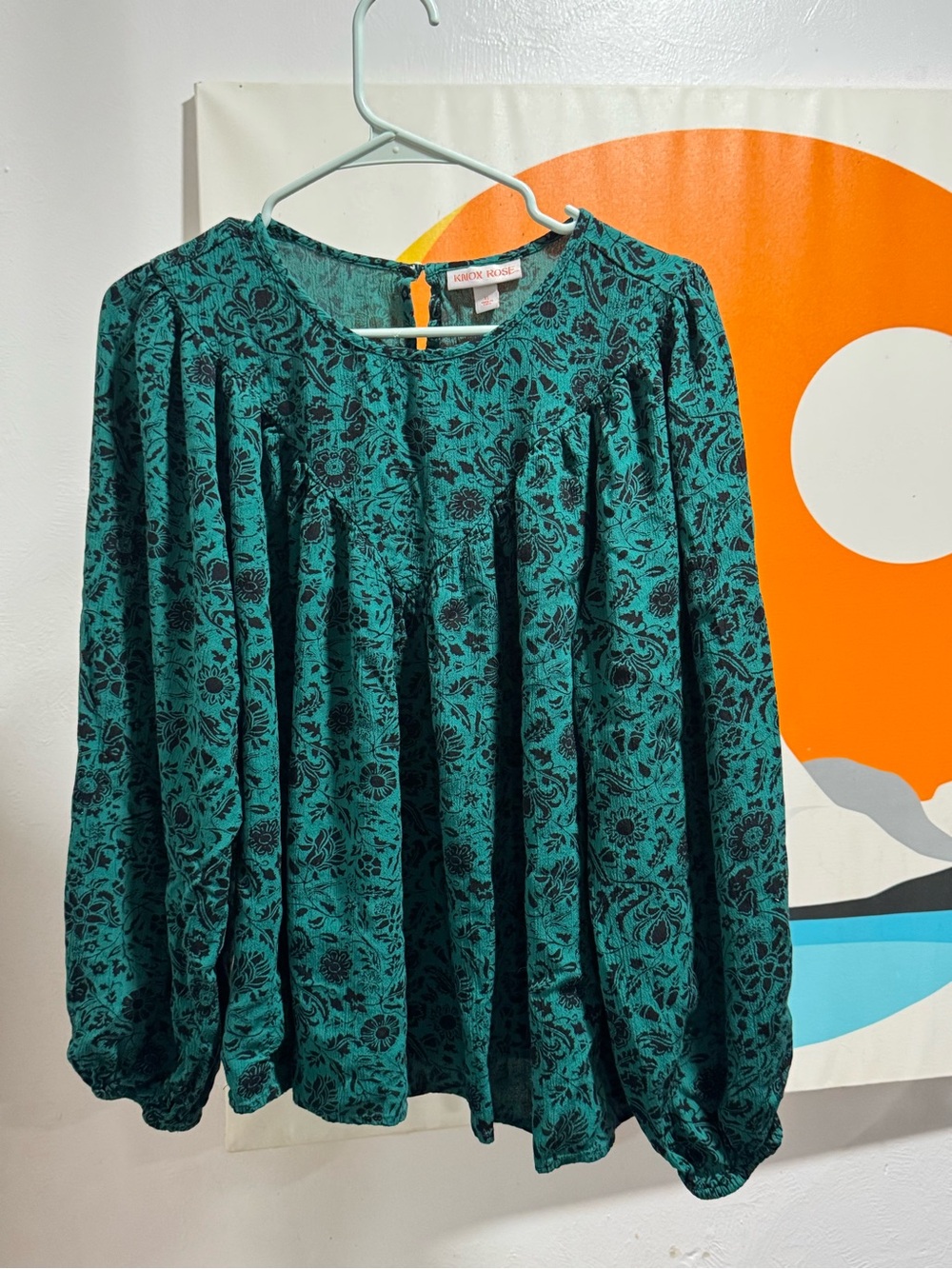 Knox Rose Teal Floral Long-Sleeve Peasant Top